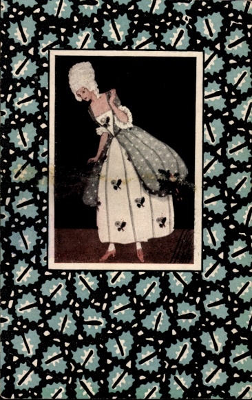 Künstler Ak Wiener Werkstätte Serie H, Stoffmuster-Entwurf E. Häusler, Frauenbildnis von Mela Köhler