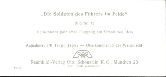 Stereo spatial image photo &quot;The soldiers of the Führer in the field&quot; No: 15, destroyed Polish plane on Hela