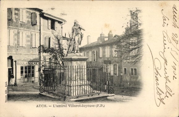 Ak Auch Gers, Statue des Amiral Villaret-Joyeuse,  Gebäude, Bäume