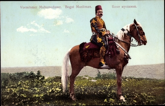 Postcard Bosnia Herzegovina, Noble Muhamedaner, Man in costume on a horse
