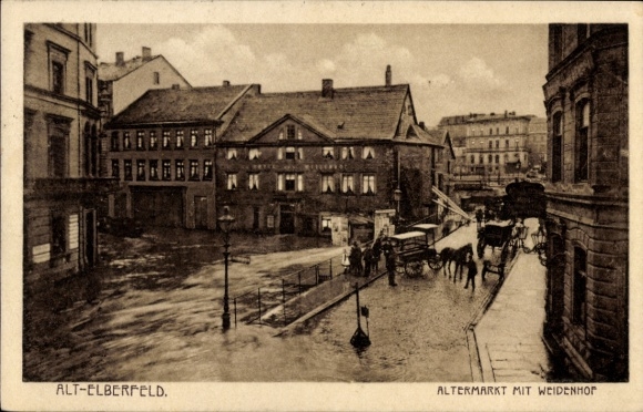 Postcard Elberfeld Wuppertal in North Rhine Westphalia, Altermarkt with Weidenhof, flood