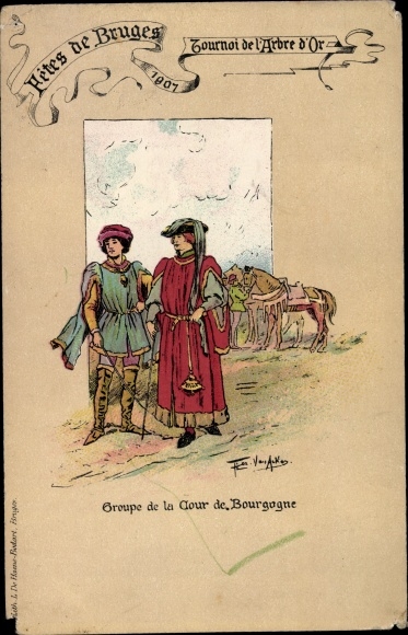 Artist PC Bruges Brugge West Flanders, Festes 1907, Tournoi de l&#39;Arbre d&#39;Or, Cour de Bourgogne