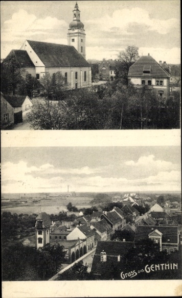 KP Genthin na kanale Łaby Haweli, kościół, panorama