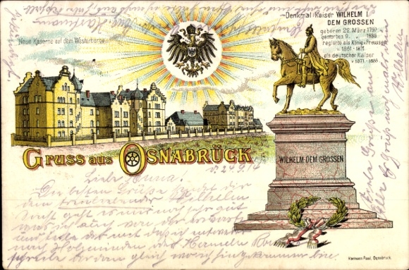 Litho Osnabrück in Niedersachsen, Denkmal Kaiser Wilhelm dem Großen