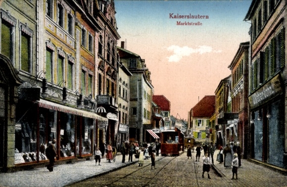 Postcard Kaiserslautern in the Palatinate, Marktstraße, historical buildings, street view, people