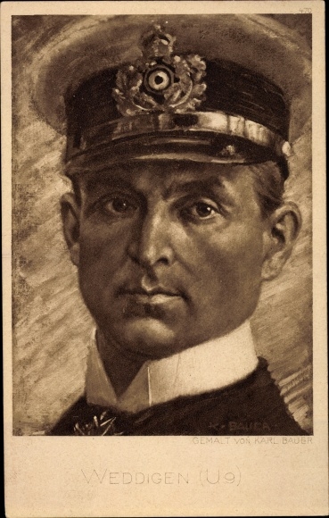 Artist PC Bauer, Karl, Otto Weddigen, naval officer, lieutenant captain, portrait, SM U 9