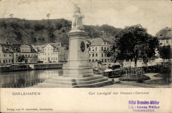 Postcard Bad Karlshafen on the Weser, Carl Landgrave of Hesse Monument