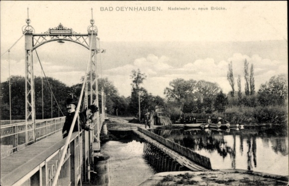 Postcard Bad Oeynhausen in North Rhine Westphalia, needle weir and new bridge