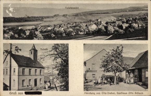 Postcard Mackenrodt in the Hunsrück, school, guest house Otto Schuch, shop Otto Dreher