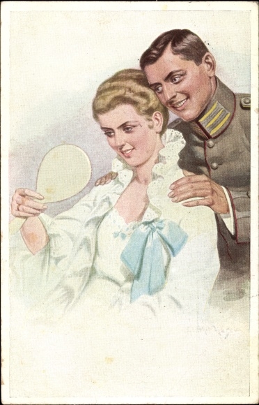 Artist PC Nagel, G., We both, soldier with wife, our war lieutenants at home