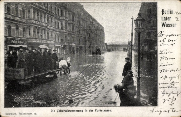 Postcard Berlin Schöneberg, flooding in Yorckstraße