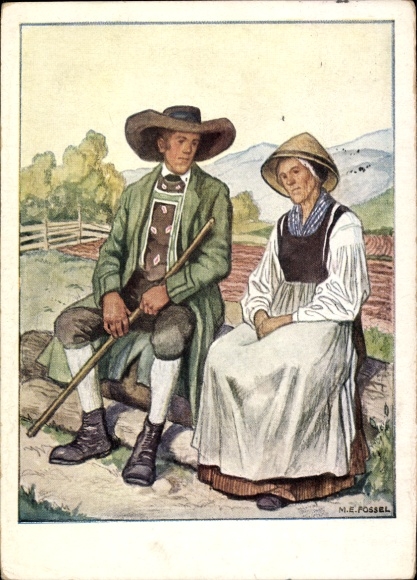 Artist Postcard Fossel, East Mark folk costumes, Eastern Styria