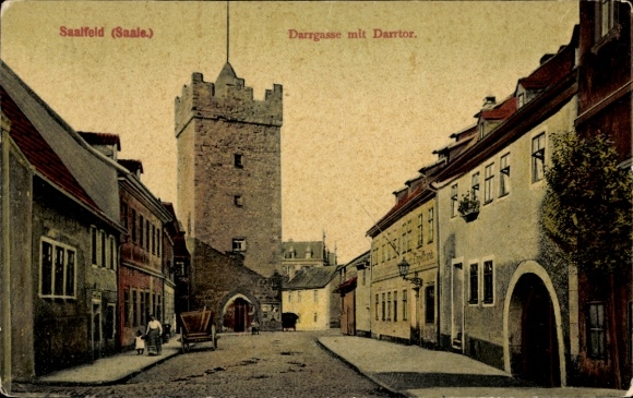 Ak Saalfeld an der Saale Thüringen,  Darrgasse, Darrtor,  Architektur