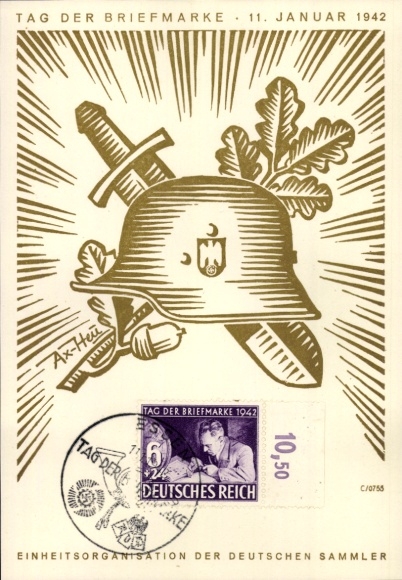 Kunstenaarsbriefkaart Axster Heudtlaß, Postzegeldag 1942, KdF