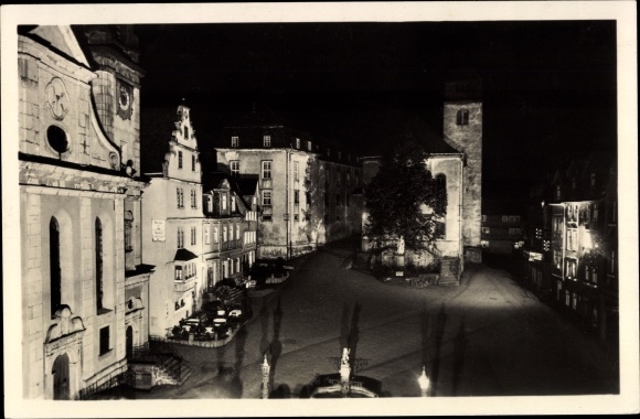Postcard Hachenburg in the Westerwald district, old market place at night