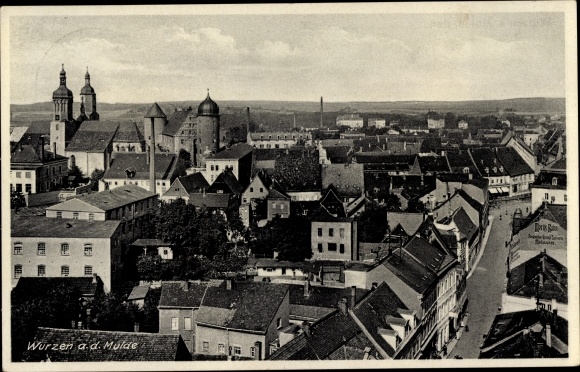 Postcard Wurzen in Saxony, view over the roofs of the city, church, tower