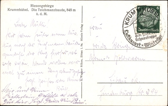 Postcard Karpacz Krummhübel Giant Mountains Silesia, Teichmannbaude, exterior view, Snezka