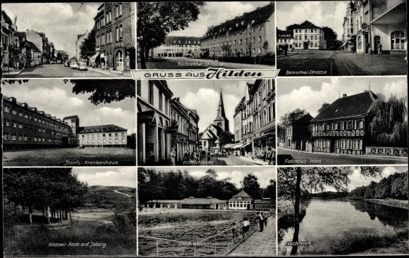 Ak Hilden Nordrhein Westfalen, Josefs Krankenhaus, Straßenansichten, Freibad, St. Fabricius Haus