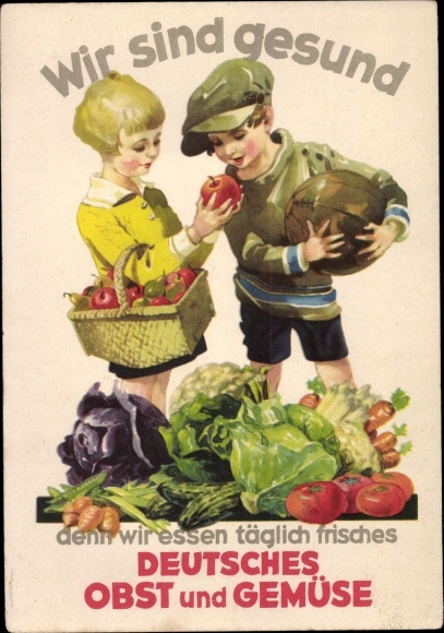 Postcard We are healthy because we eat fresh fruit and vegetables every day