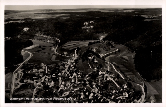 Postcard Hettingen in Hohenzollern, aerial photograph