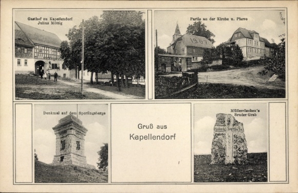 Ak Kapellendorf Weimarer Land, Gasthof, Kirche, Pfarre, Denkmal, Gruß aus Kapellendorf