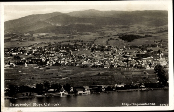 Postcard Deggendorf in the Bavarian Forest Lower Bavaria, aerial photograph