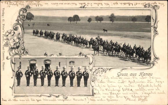 Ak Hanau am Main, Soldaten in Paradeuniform, Reiterkompanie