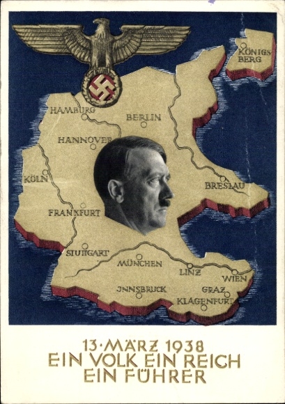 Postal stationery Postcard Klein, One People, One Reich, One Führer, Anschluss of Austria 1938, Greater Germany
