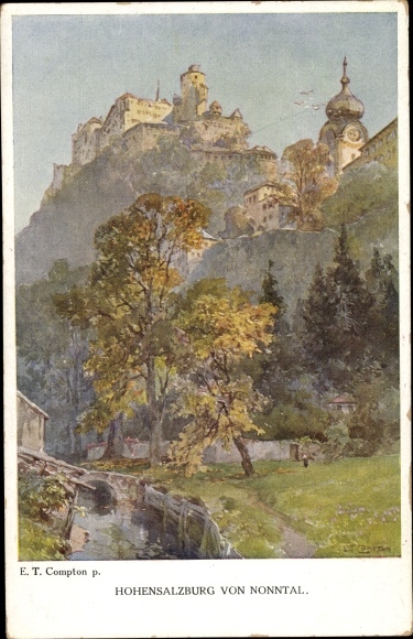 Artist PC Compton, ET, Salzburg in Austria, Hohensalzburg Fortress by Nonntal