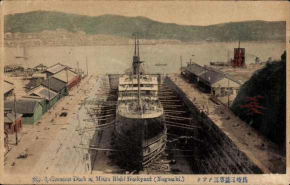 Postcard Nagasaki Nagasaki Prefecture Japan, Mitsu Bishi Dry Dock, Steamer