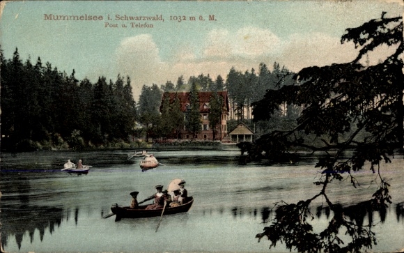 Postcard Mummelsee Seebach in the Black Forest Swimming, rowing boats on the water