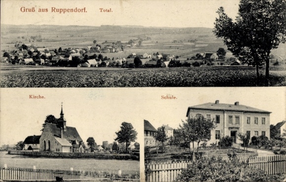 Postcard Ruppendorf Klingenberg in Saxony, view of church, school
