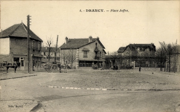 Ak Drancy Seine Saint Denis, Platz Joffre, Pferdewagen, Gebäude, Straßenansicht