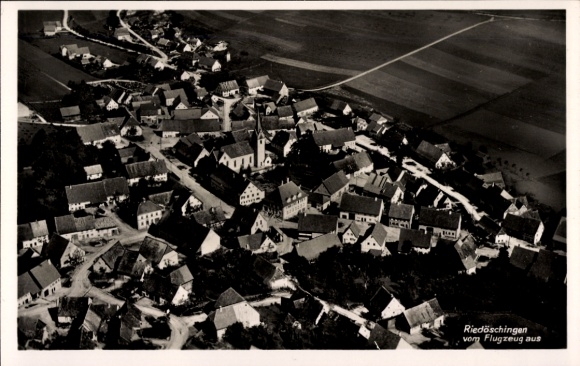 Postcard Riedöschingen Black Forest, aerial photography, panorama of the town