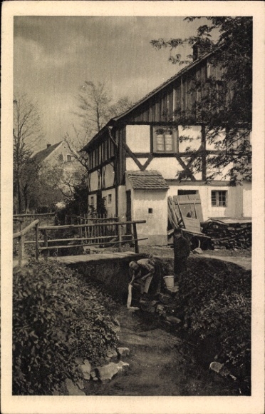 Postcard Reichenau in Saxony, residential building, river, bridge