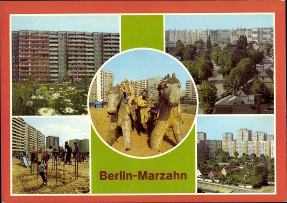 PC Berlin Marzahn, skyscrapers, playground, wine press frame, housing estate