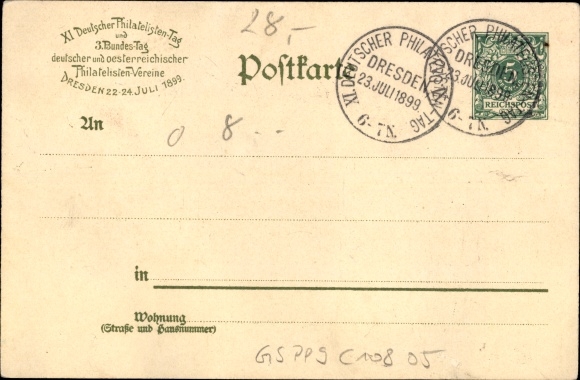 Postal stationery stamps Chromo-Litho Dresden, 11th German Philatelic Day 1899