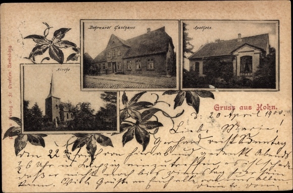 Ak Hohn in Sleeswijk-Holstein, kerk, herberg Dohrwardt, apotheek