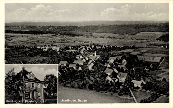 Postcard Unadingen Löffingen in the Black Forest, aerial photograph, business building K. Gänsler