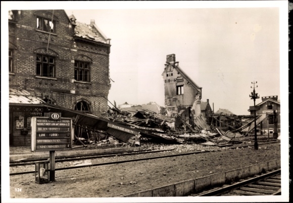 Photo Tongeren train station near Maastricht, destroyed by German bombs, May 1940