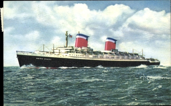Postcard passenger steamer SS United States, United States Lines, USL