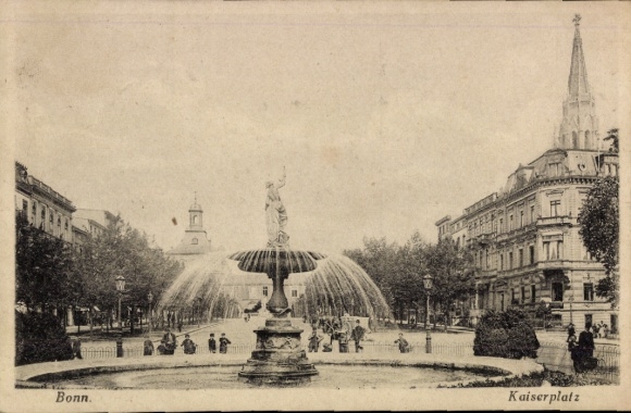 PC Bonn am Rhein, fountain, statue, trees, people, Kaiserplatz, Bonn