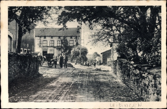 Postcard Leidingen Wallerfang in Saarland, former German-French border road