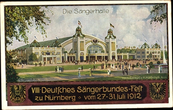 Artist PC Schmidt, Nuremberg in Middle Franconia Bavaria, VIII German Singers&#39; Festival 1912