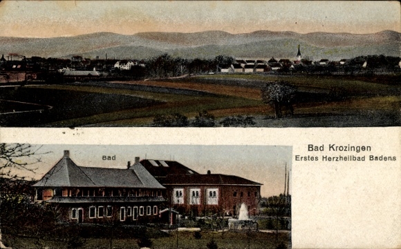 Postcard Bad Krozingen im Breisgau Black Forest, front: landscape with mountains, building by Erst...