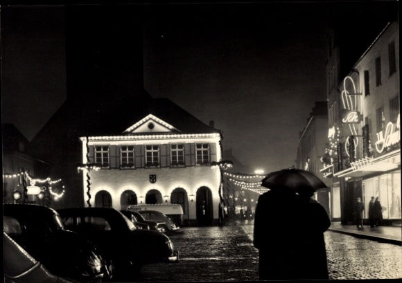 Postcard Dorsten in Westphalia, square at night