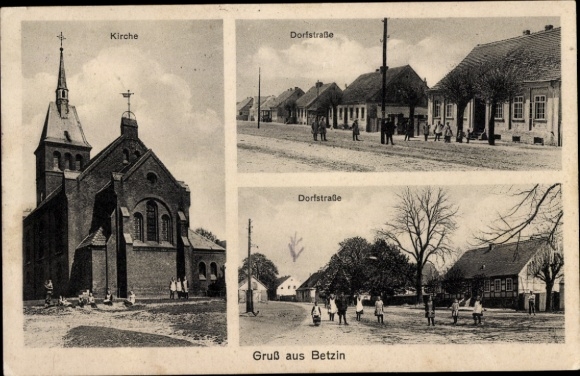 PC Betzin Fehrbellin in Brandenburg, village street, church