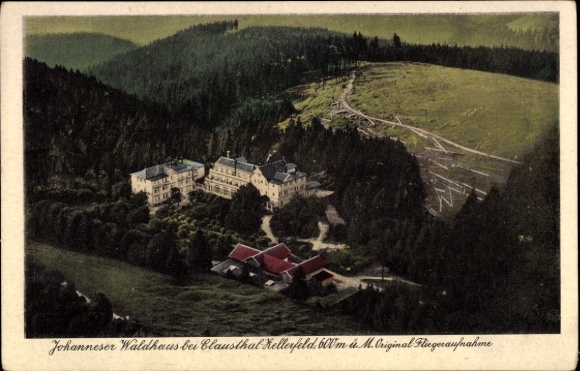 Postcard Clausthal Zellerfeld in the Upper Harz, Johanneser Waldhaus, landscape, hills, forests