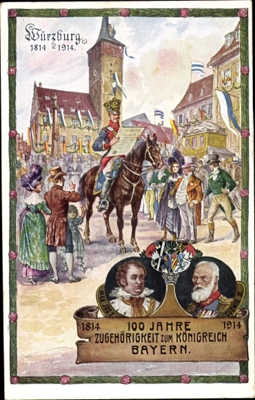 Briefpapier ansichtkaart Würzburg am Main Unterfranken, 100 jaar eigendom van het Koninkrijk Beieren 1914