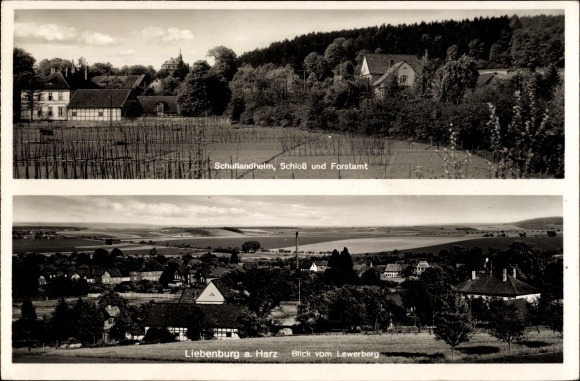 PC Liebenburg am Harz, school camp, castle, forestry office, place seen from the Lewerberg